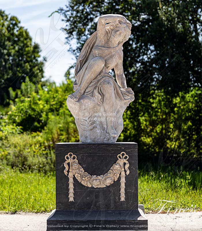 Kneeling Veiled Woman Statue in Hand Carved Marble