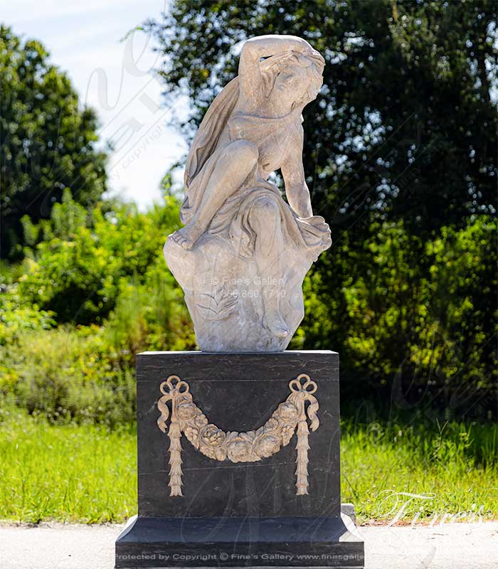 Kneeling Veiled Woman Statue in Hand Carved Marble