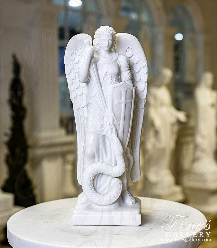 18 Inch St Michael Statue in Hand Carved Statuary White Marble