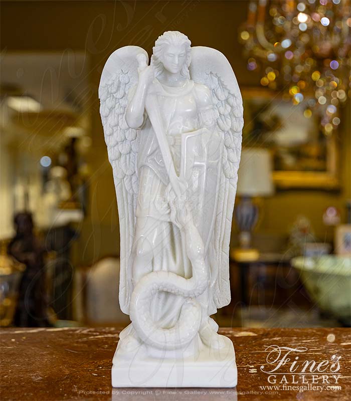 18 Inch St Michael Statue in Hand Carved Statuary White Marble