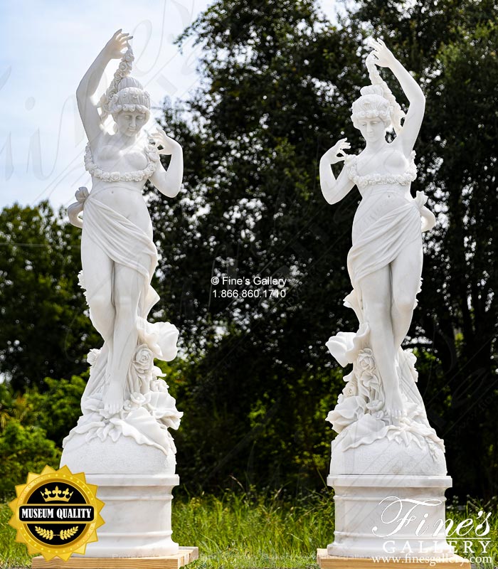 Museum Quality Garden Nymph Pair in Statuary Marble