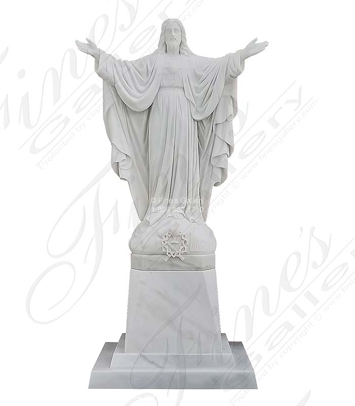Museum Quality Open Armed Statue Of Jesus Christ in White Marble