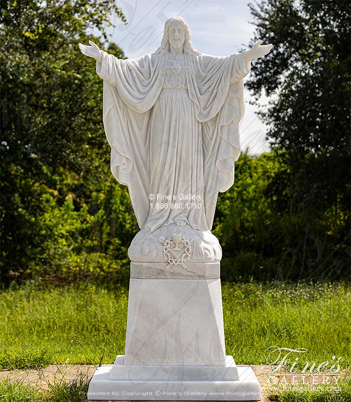 Museum Quality Open Armed Statue Of Jesus Christ in White Marble