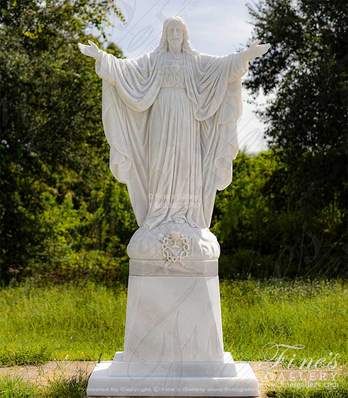 Museum Quality Open Armed Statue Of Jesus Christ in White Marble