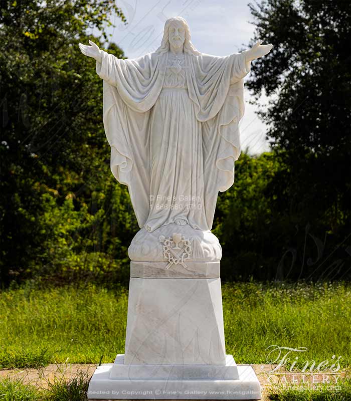 Museum Quality Open Armed Statue Of Jesus Christ in White Marble