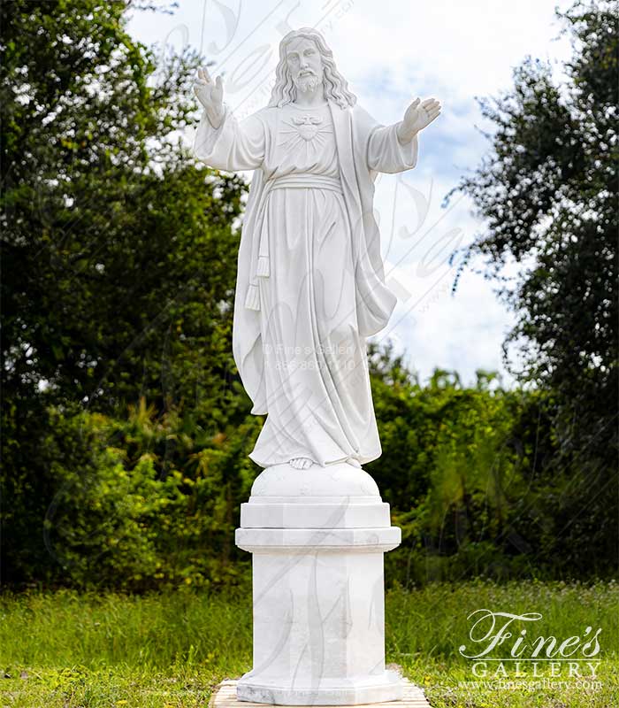 Open Armed Sacred Heart of Christ in Museum Quality Marble