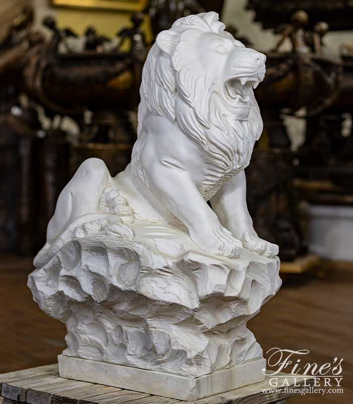 Single Vintage Hand Carved Lion Statue in Statuary Marble
