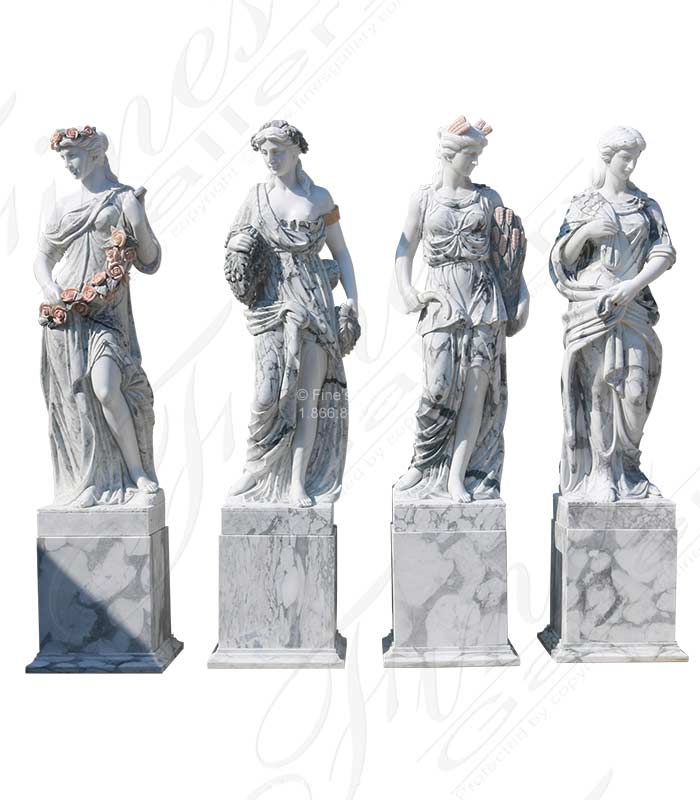 Four Seasons Marble Statues in Arabascato and Statuary Marble