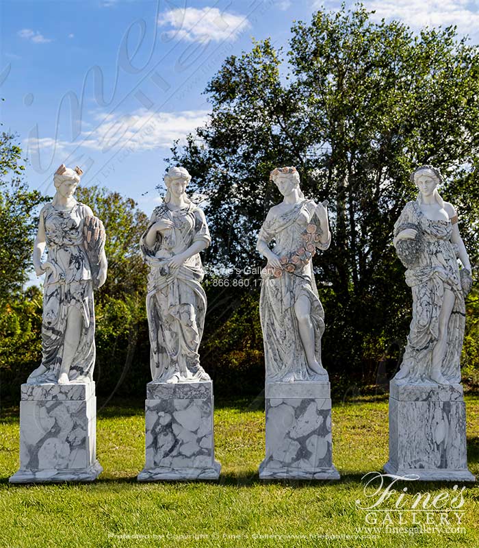 Four Seasons Marble Statues in Arabascato and Statuary Marble