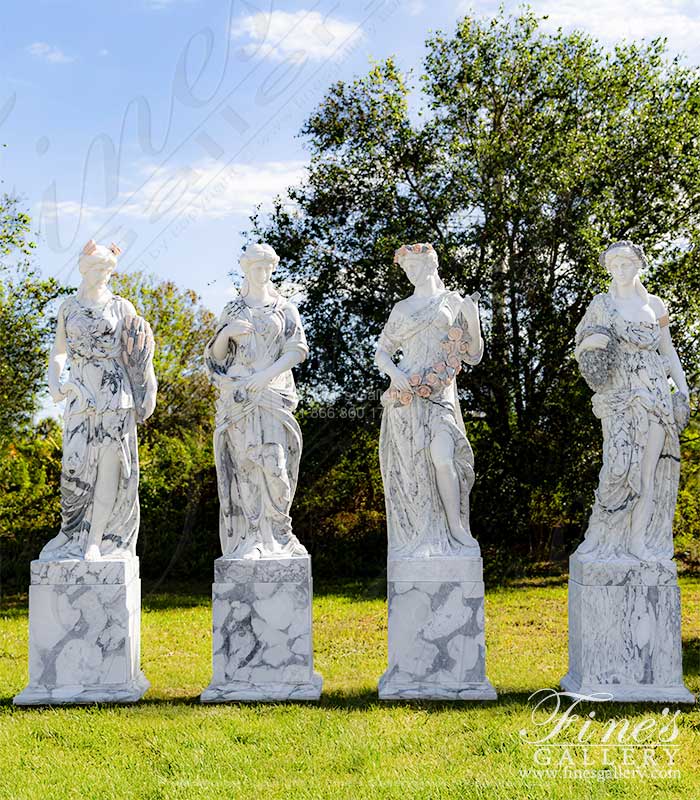 Four Seasons Marble Statues in Arabascato and Statuary Marble