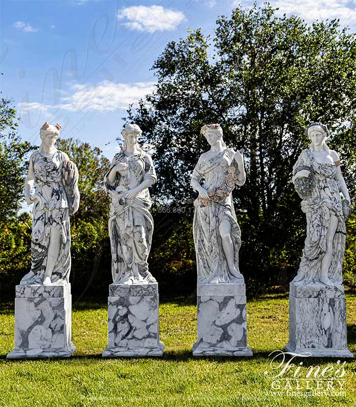 Four Seasons Marble Statues in Arabascato and Statuary Marble