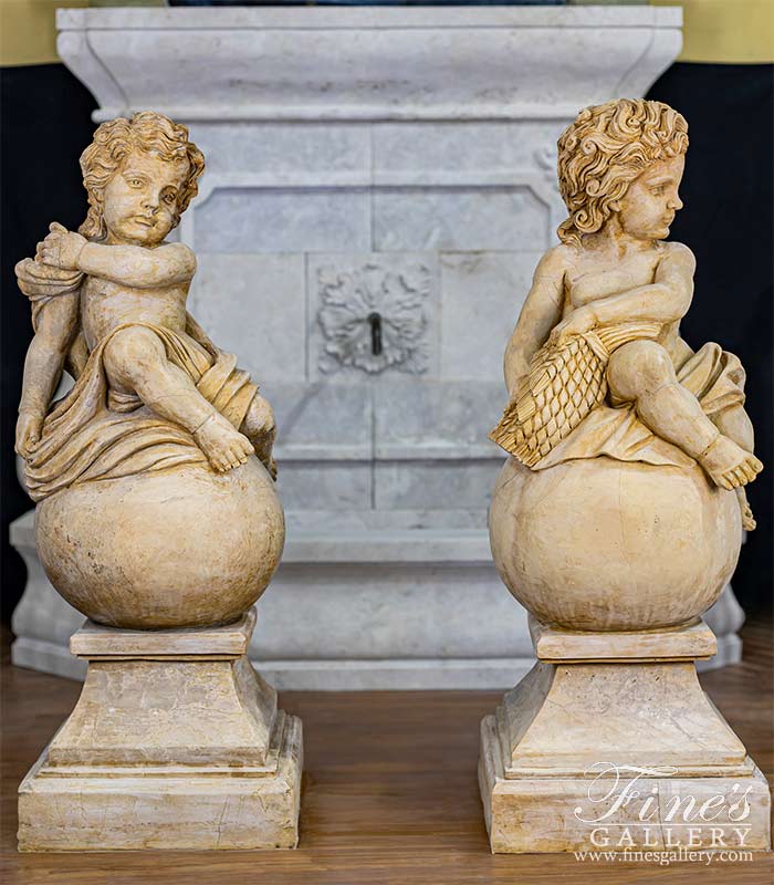 Pair of Cherubs in Rare Breccia Tone Marble