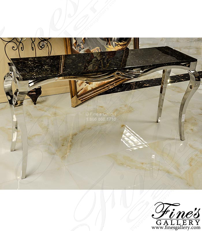 Console Table in Back Pearl Granite with Stainless Body