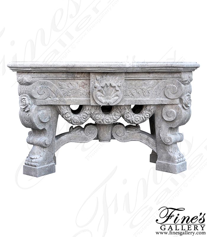 Ornately Carved Table in Classic Light Travertine