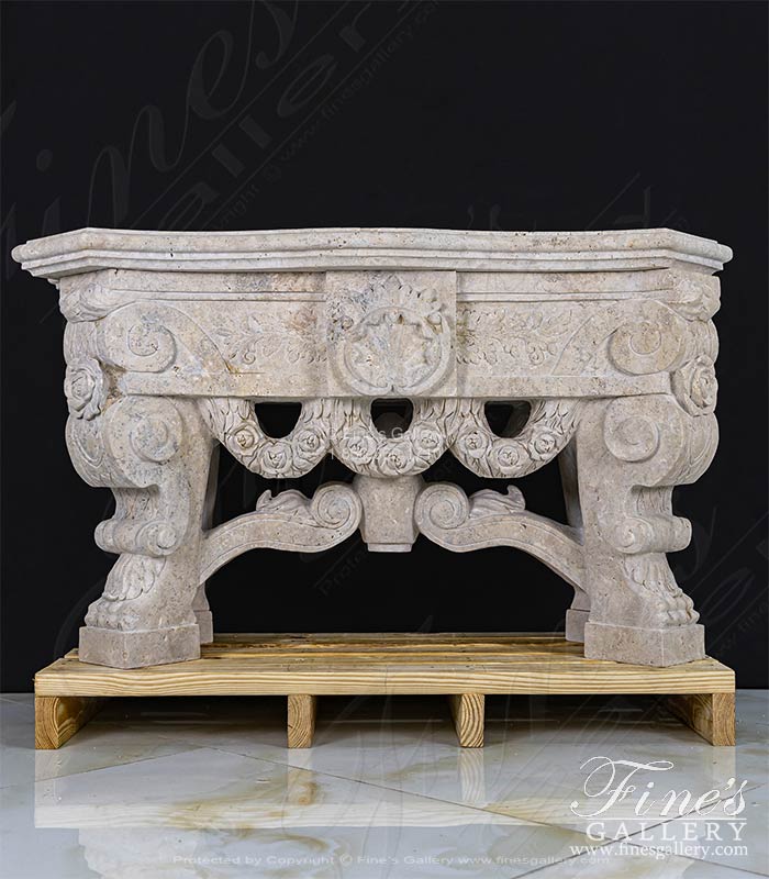 Ornately Carved Table in Classic Light Travertine