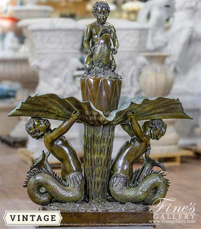 Bronze Fountains  - Cherub Fish Bronze Fountain - BF-140