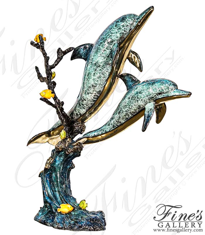 Bronze Fountains  - Limited Edition Bronze Dolphins And Tropical Fish Fountain - BF-1434