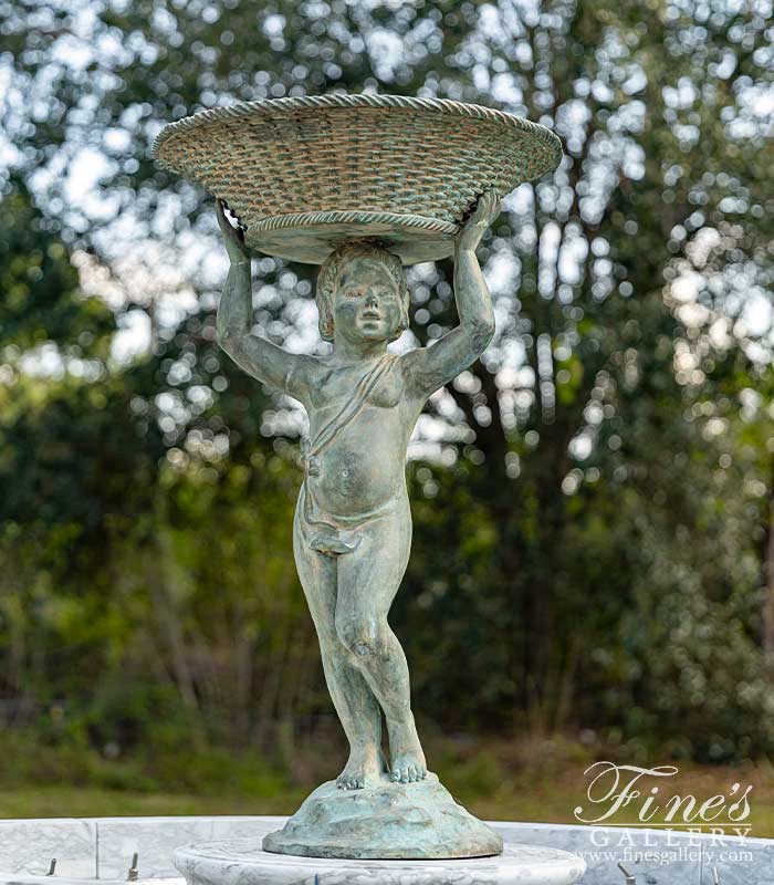 Bronze Fountains  - Boy Holding Basket Bronze Fountain - BF-461