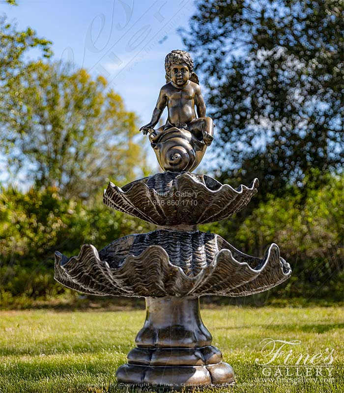 Bronze Fountains  - Cherub And Shells Fountain In Bronze - BF-749