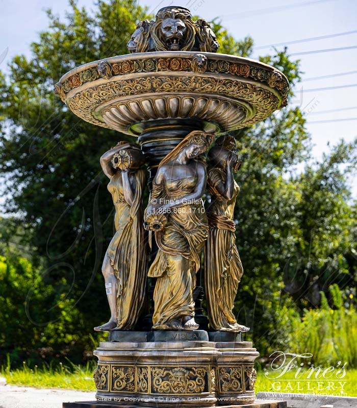 Search Result For Bronze Fountains  - Silver And Gold Lions And Maid - BF-776