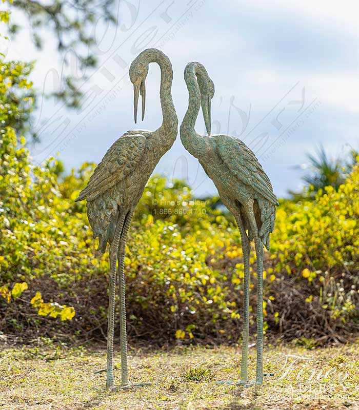 Bronze Fountains  - Antique Patina Bronze Crane Pair - BF-876