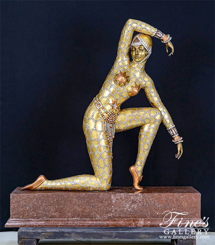 Bronze Statues - Art Deco Dancer In Gold Finished Bronze With Red Marble  Plynth Included! - BS-1192 - Fine's Gallery, LLC.