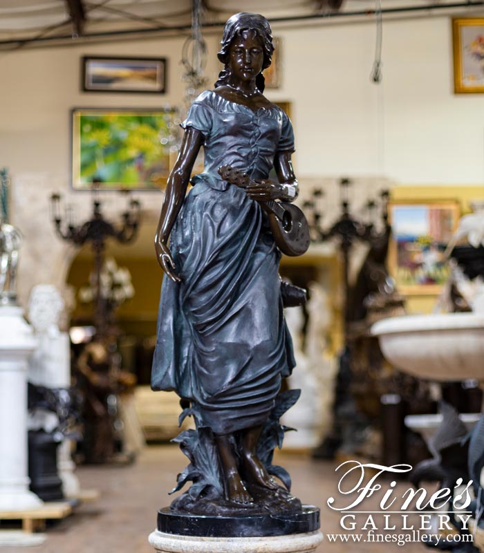Bronze Statues - Young Woman With Lute Statue - BS-1371 - Fine's