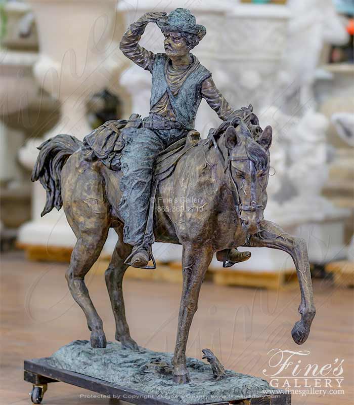 Bronze Statues  - Oversized Remington Style Bronze Cowboy With Horse Statue - BS-232