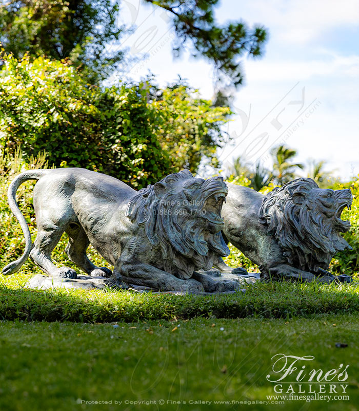 Marble Statues  - Natural Travertine Lion Pair - MS-490