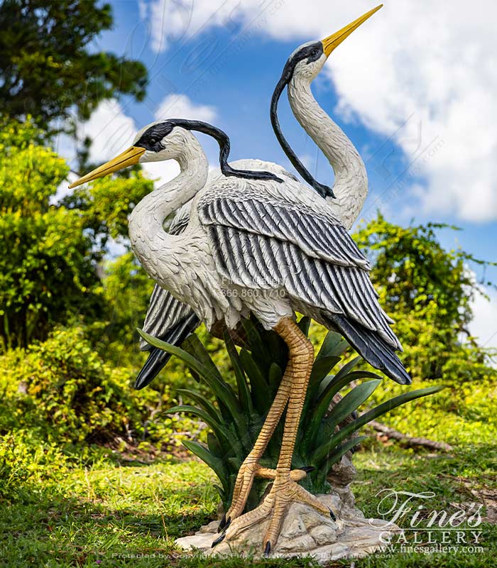 Bronze Fountains  - 8 Foot Tall Colorful Tropical Bird Bronze Statue Pair - BF-381