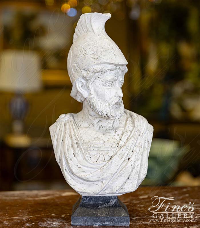 Marble Statues  - Italian Ivory Travertine Bust Of Ajax 15 In. - MBT-467