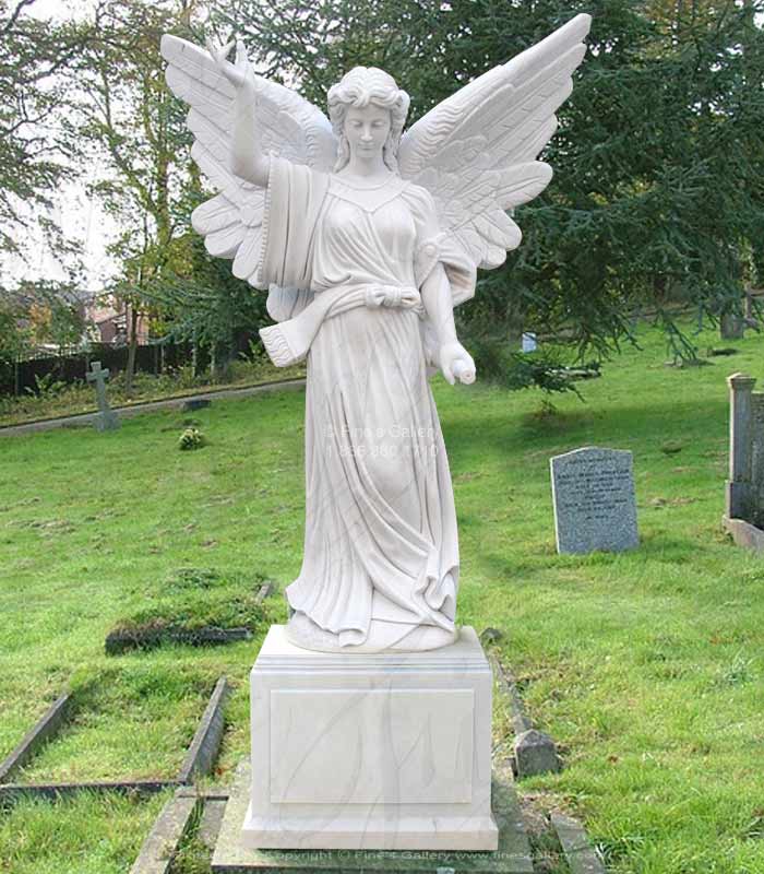 Marble Memorials  - Antique Calcium  Marble Angel Memorial - MEM-031