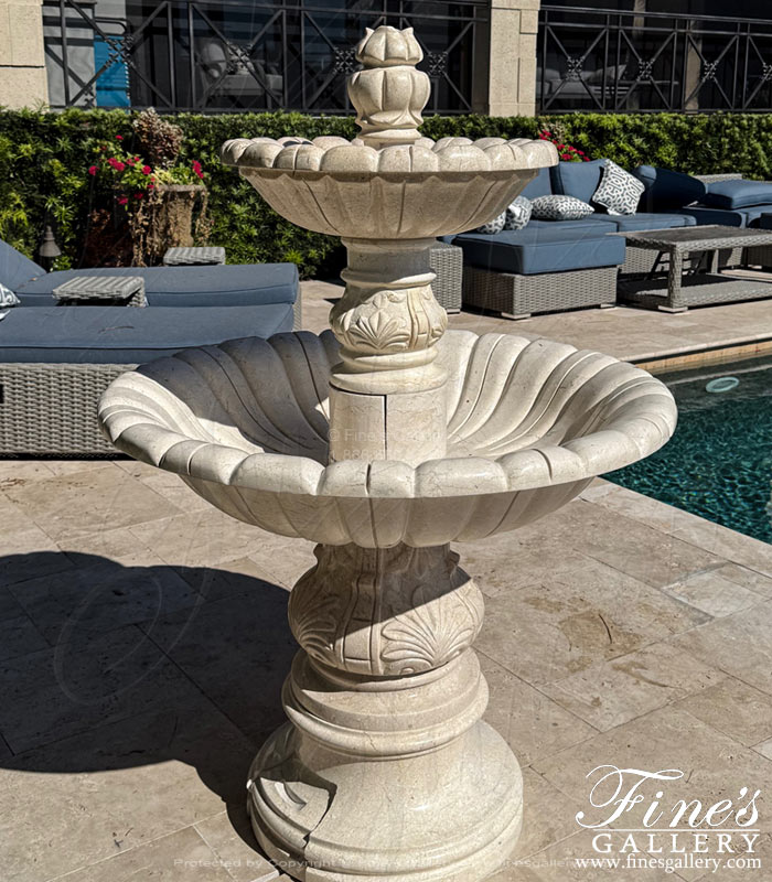 Marble Fountains  - Two Tiered Fountain In Classic Cream Marble - MF-2360