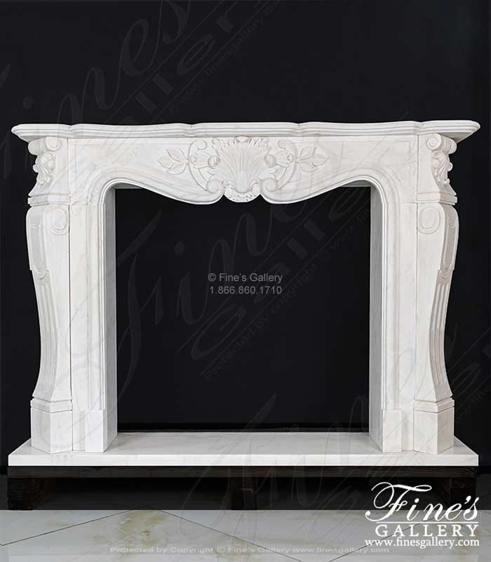 Marble Fireplaces  - Simple Shell Motif Mantel In Statuary Marble - MFP-1758