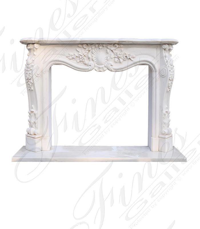 Marble Fireplaces  - Shell Motif And Floral Garland French Marble Mantel - MFP-2292