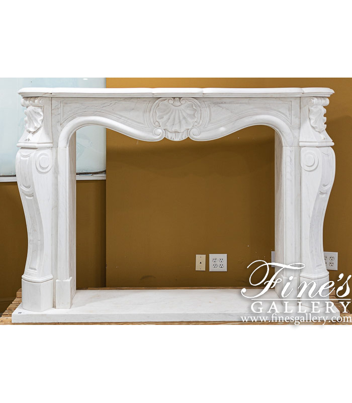 Shell Motif French Mantel in Statuary White Marble