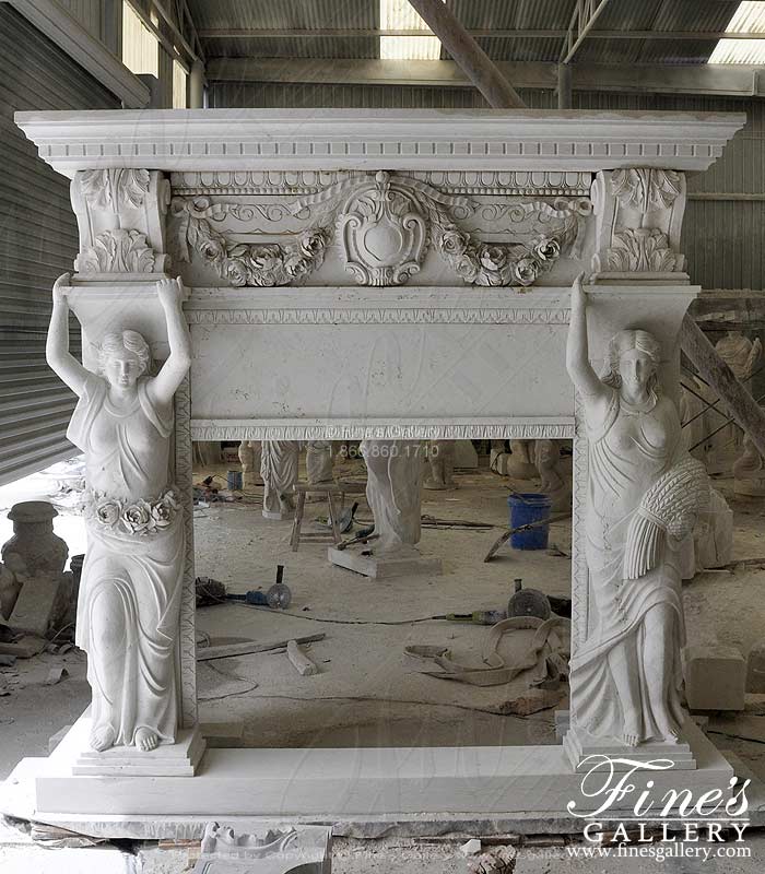 Marble Fireplaces  - Custom Mantel In Italian Bianco Perlino Marble - MFP-2610