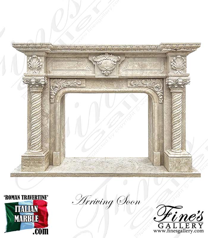 Marble Fireplaces  - Neoclassical Style Mantelpiece In Italian Quarried Roman Travertine - MFP-2670