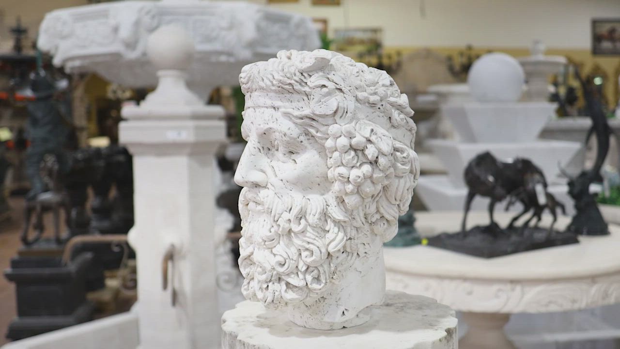 Dionysus Wine God Bust in Italian Ivory Travertine — Model MBT-461 — product video