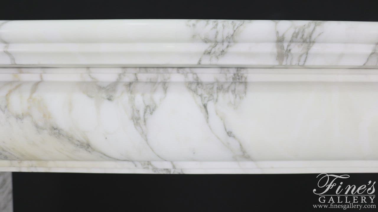 A Bolection Style Mantel w/Shelf in Exotic Calacatta Gold — Model MFP-2680 — product video